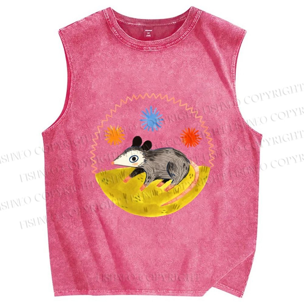Unisex Cute Opossum Printed Washed Tank Top