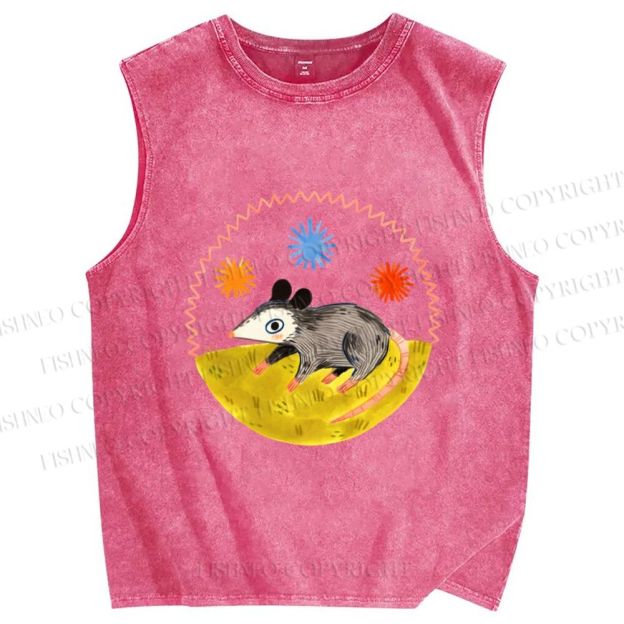 Unisex Cute Opossum Printed Washed Tank Top