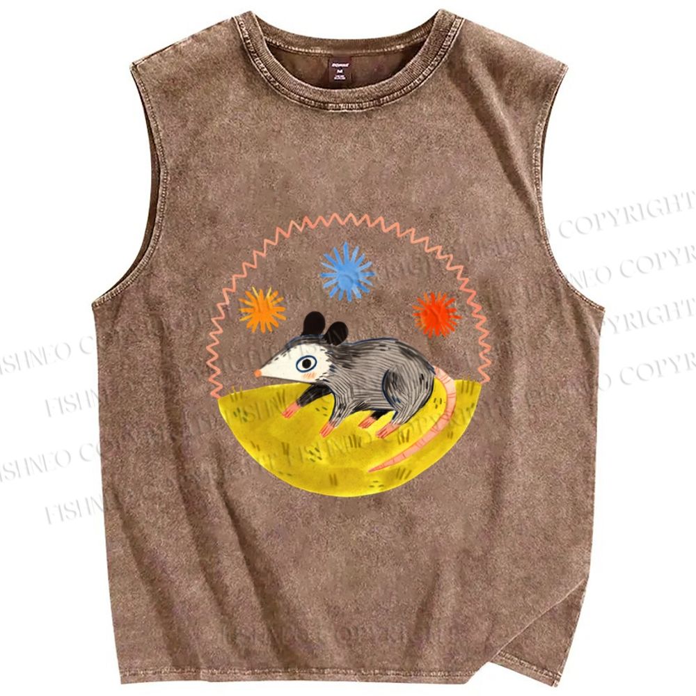 Unisex Cute Opossum Printed Washed Tank Top