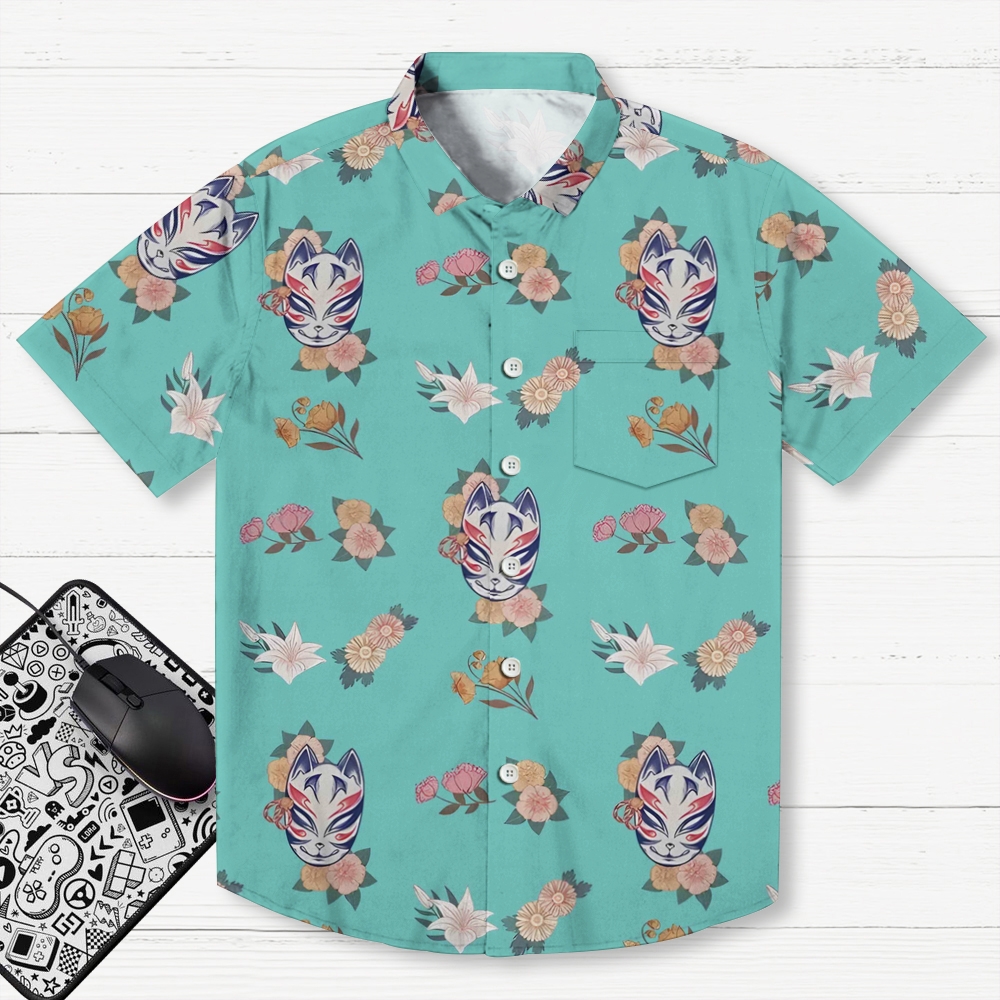 Fox Mask With Flowers Hawaiian Shirt