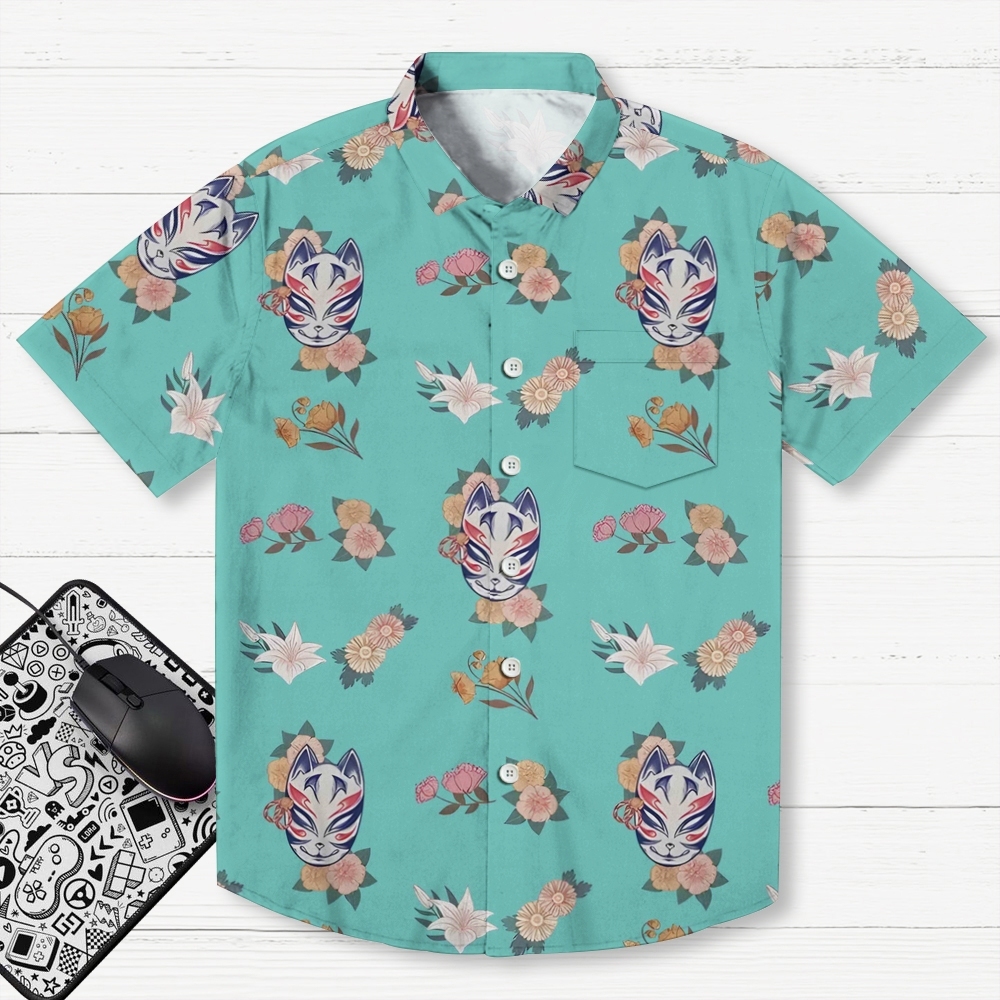 Fox Mask With Flowers Hawaiian Shirt