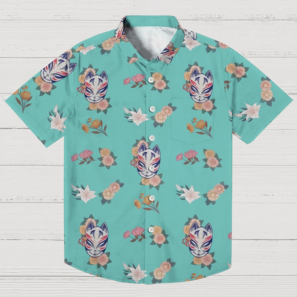 Fox Mask With Flowers Hawaiian Shirt