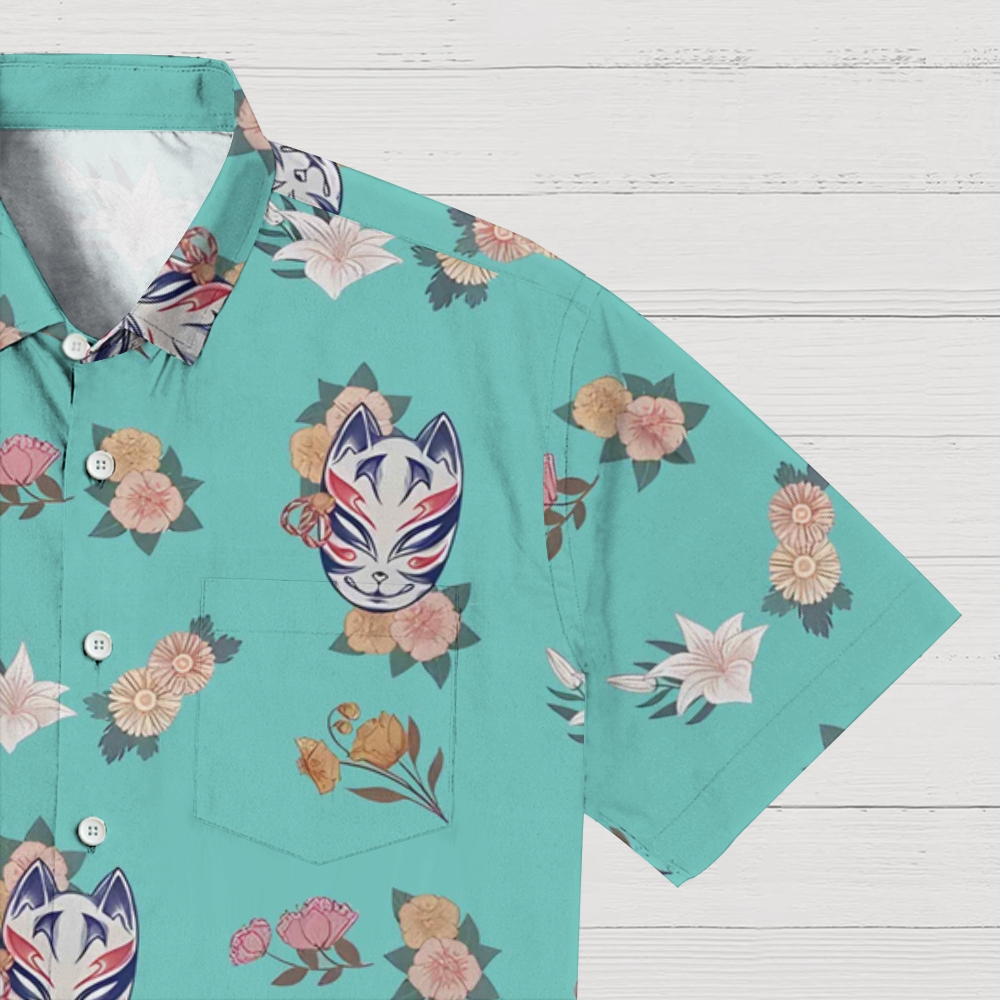 Fox Mask With Flowers Hawaiian Shirt