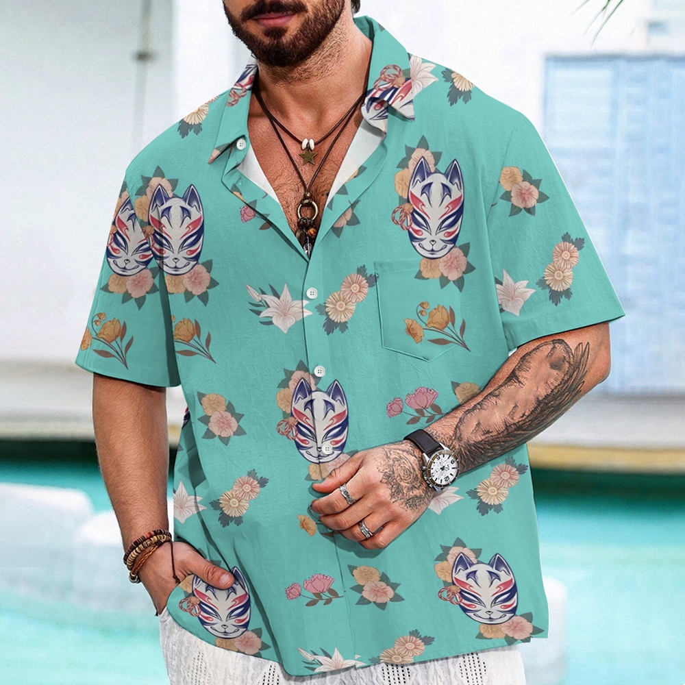 Fox Mask With Flowers Hawaiian Shirt