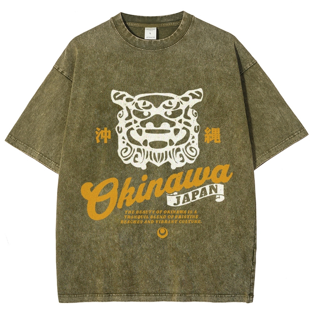 Okinawa Shisa Vintage Wash Japanese Design T-Shirt