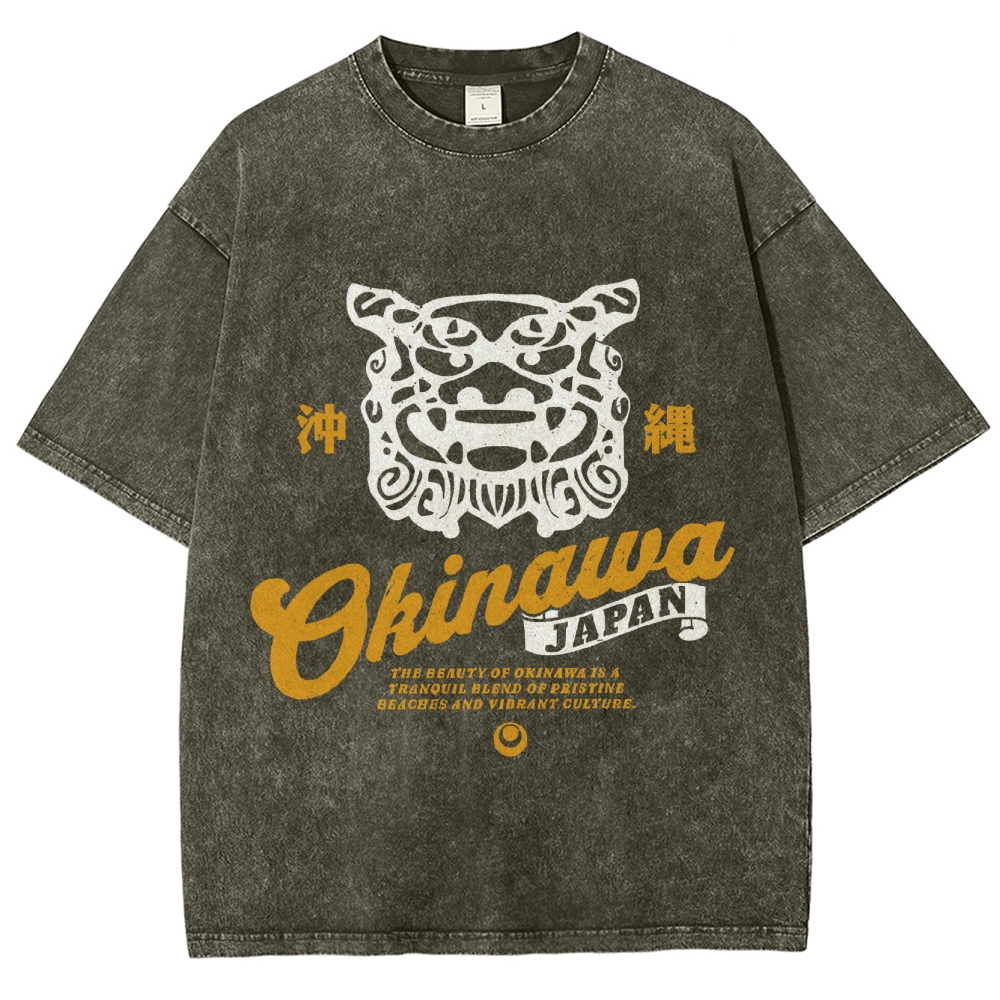 Okinawa Shisa Vintage Wash Japanese Design T-Shirt