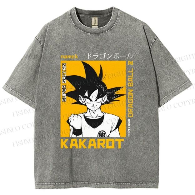 Unisex Goku Printed Washed Tee