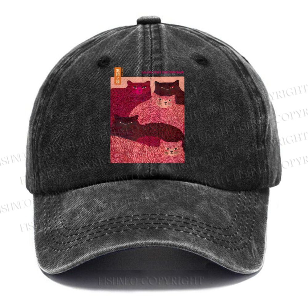 Unisex Vintage Casual Pink Bears Yayoi Kusama Washed Cap