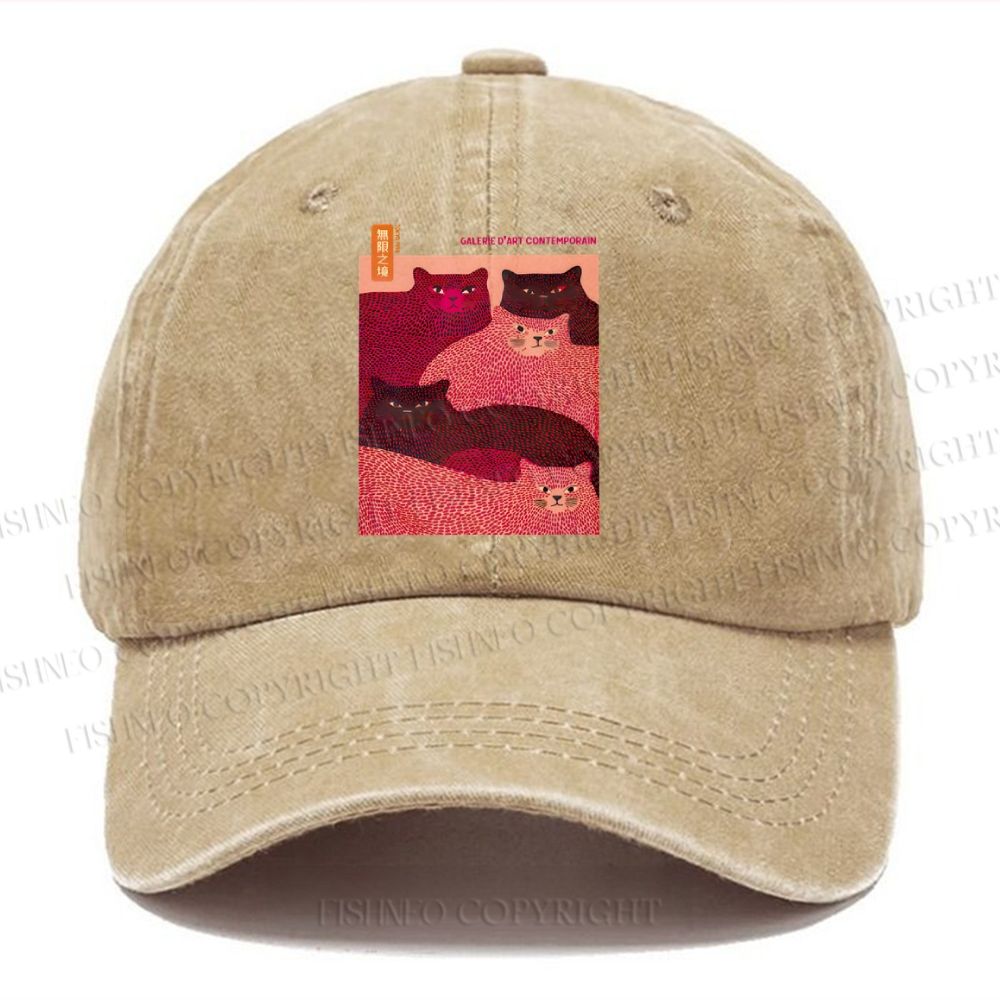 Unisex Vintage Casual Pink Bears Yayoi Kusama Washed Cap