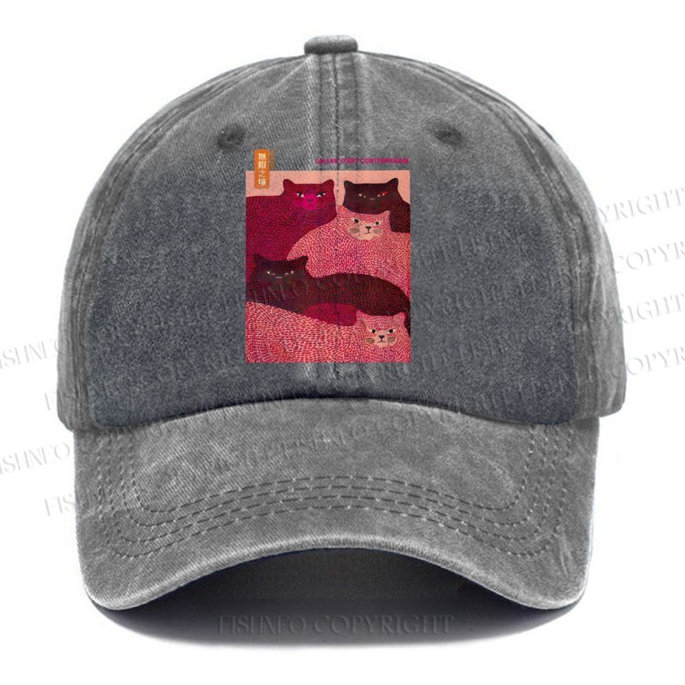 Unisex Vintage Casual Pink Bears Yayoi Kusama Washed Cap