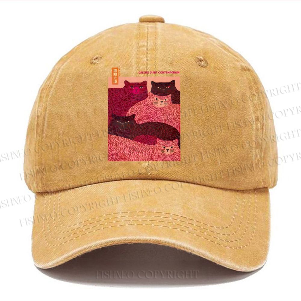 Unisex Vintage Casual Pink Bears Yayoi Kusama Washed Cap