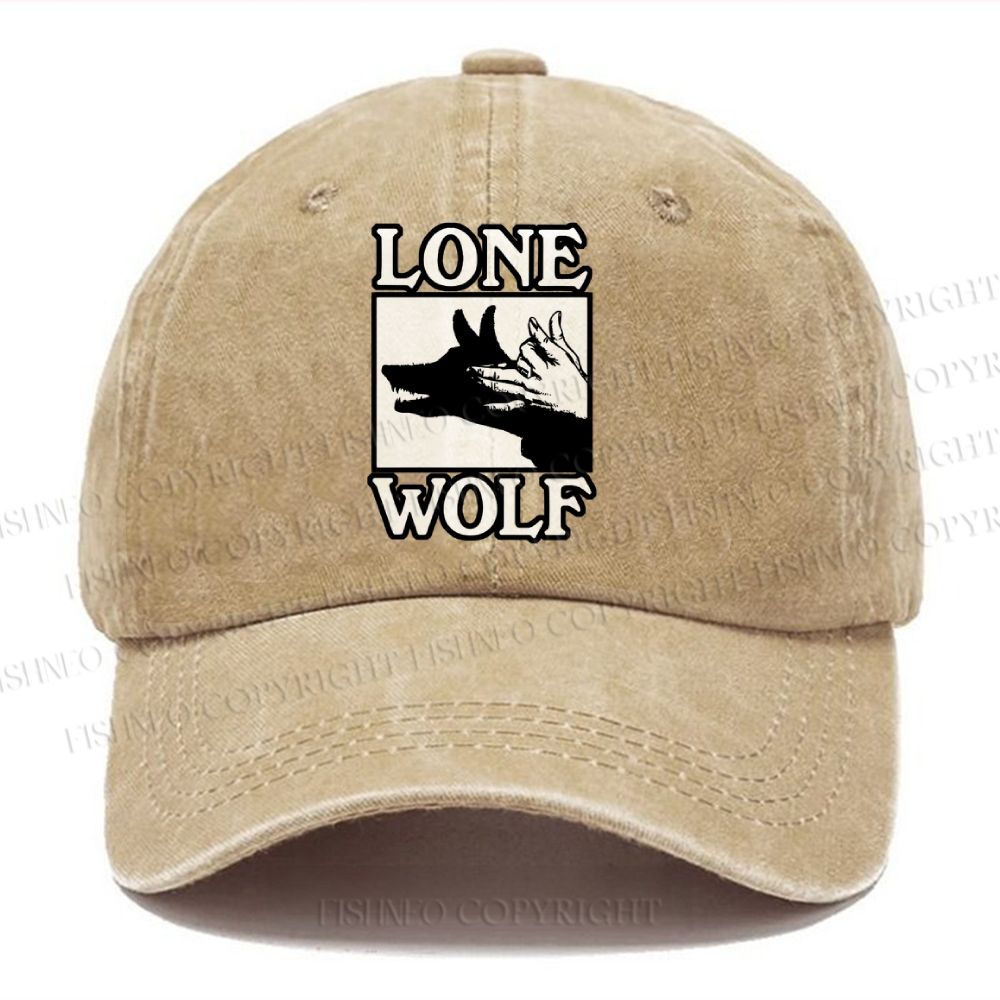 Unisex Vintage Casual Shadow Wolf Alone Washed Cap
