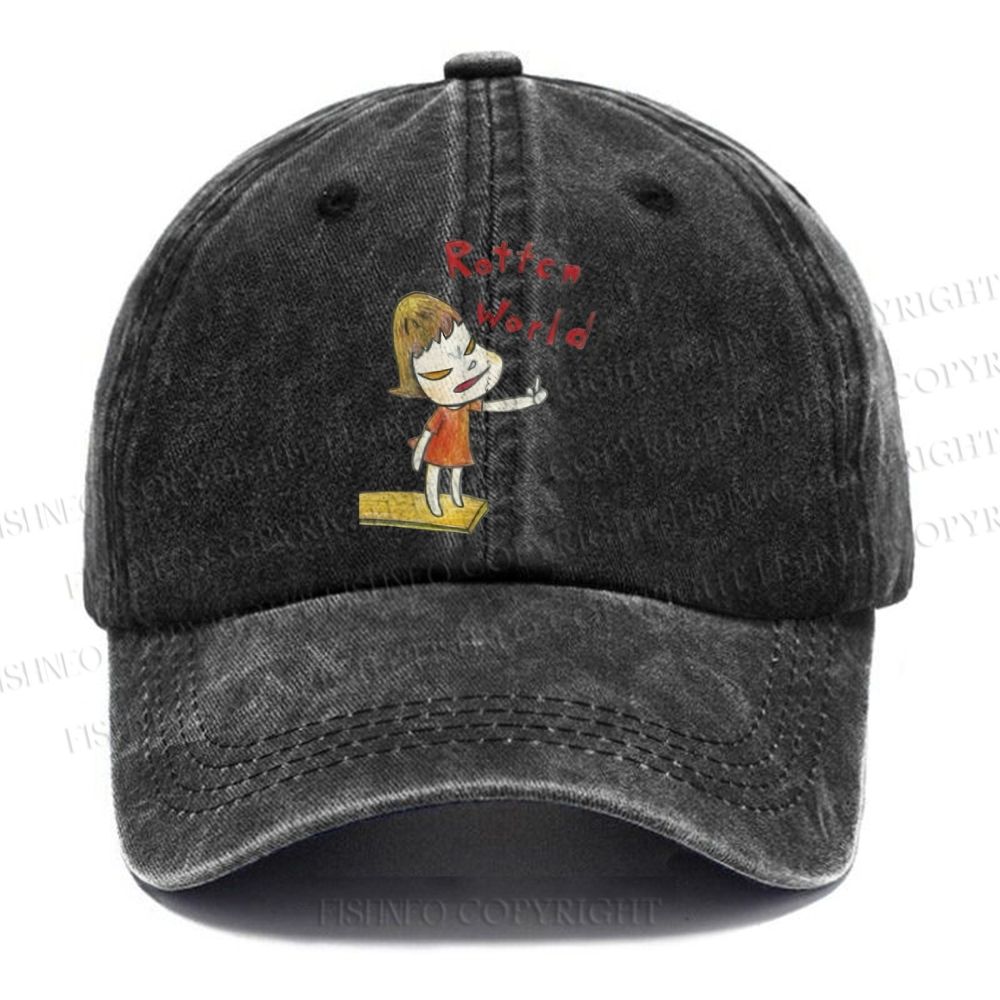 Unisex Vintage Casual Japanese Art Yoshitomo Nara Rottcn World Washed Cap