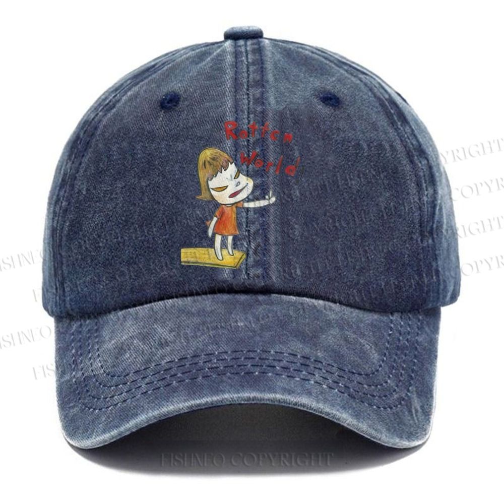 Unisex Vintage Casual Japanese Art Yoshitomo Nara Rottcn World Washed Cap