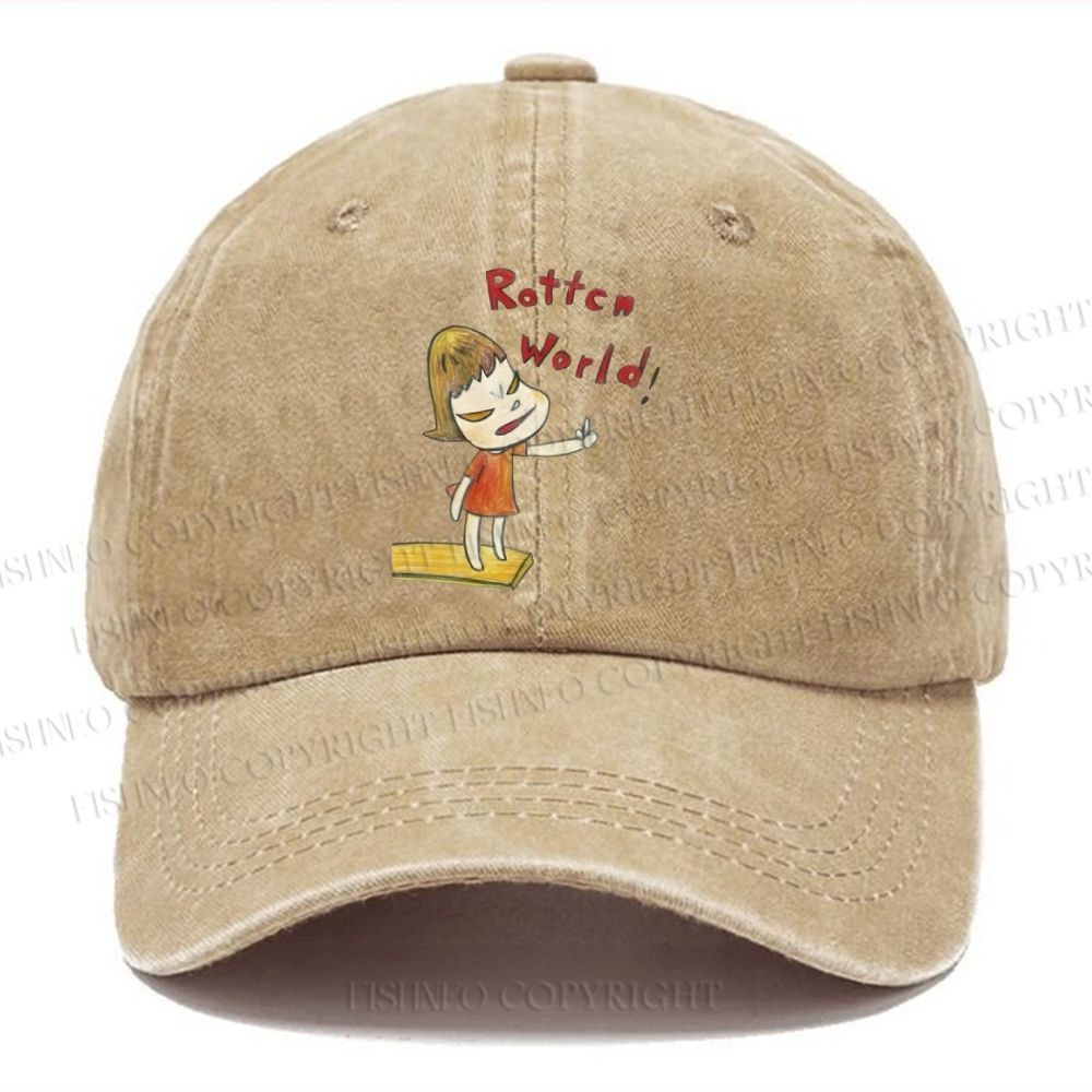 Unisex Vintage Casual Japanese Art Yoshitomo Nara Rottcn World Washed Cap
