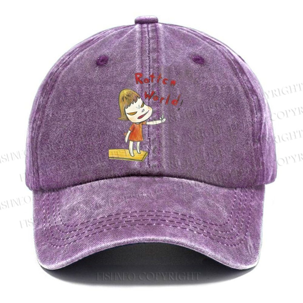 Unisex Vintage Casual Japanese Art Yoshitomo Nara Rottcn World Washed Cap