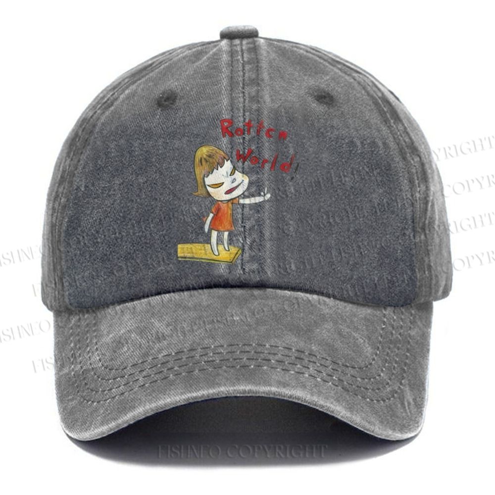 Unisex Vintage Casual Japanese Art Yoshitomo Nara Rottcn World Washed Cap