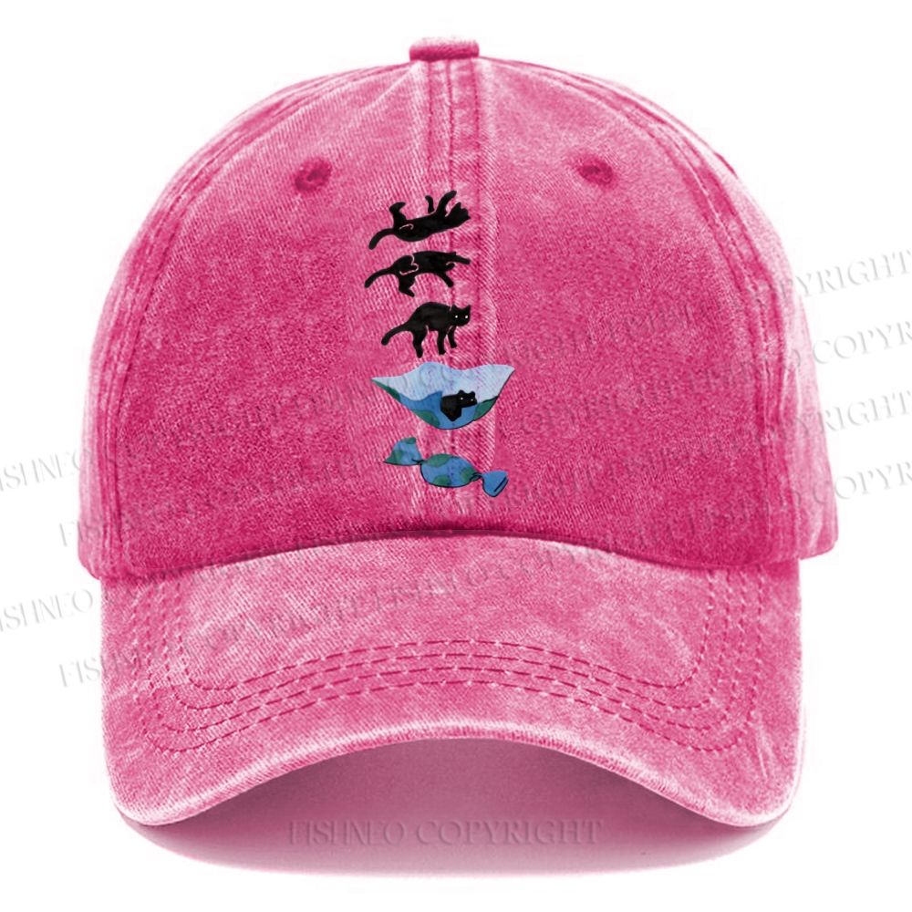 Unisex Vintage Casual Cat Landing Washed Cap