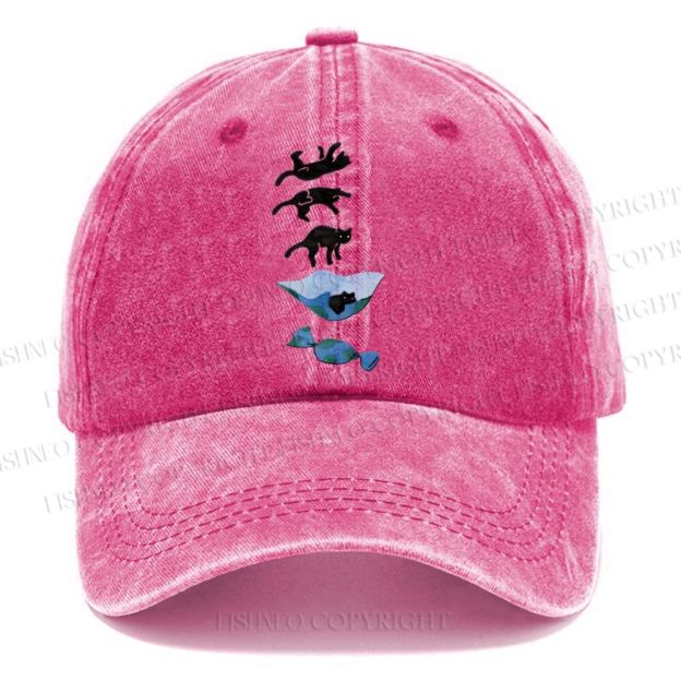 Unisex Vintage Casual Cat Landing Washed Cap