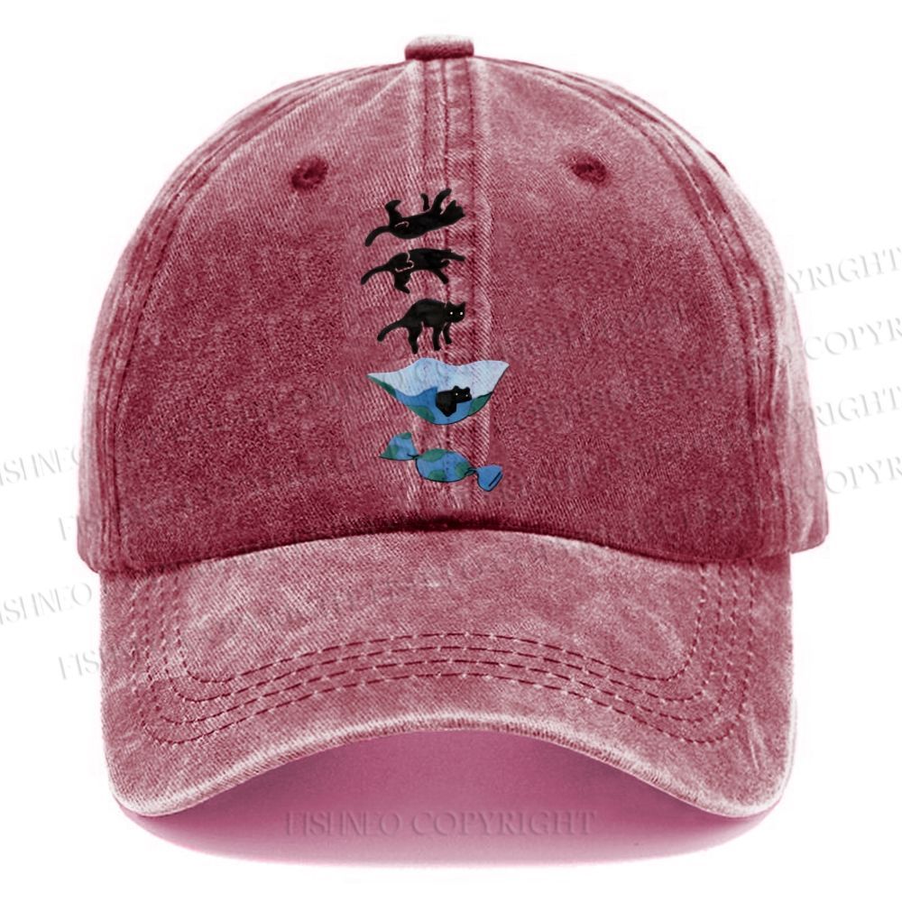 Unisex Vintage Casual Cat Landing Washed Cap