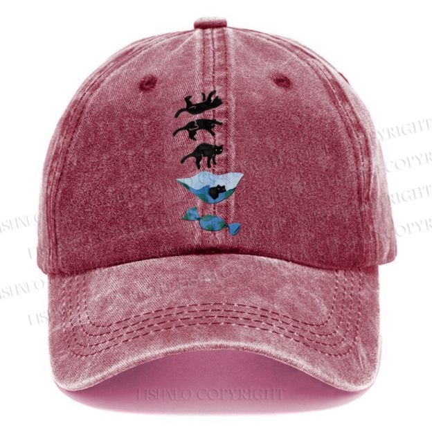 Unisex Vintage Casual Cat Landing Washed Cap