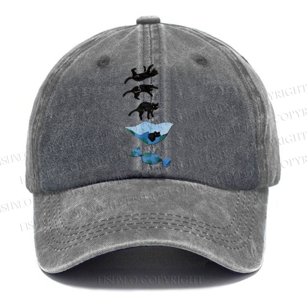 Unisex Vintage Casual Cat Landing Washed Cap