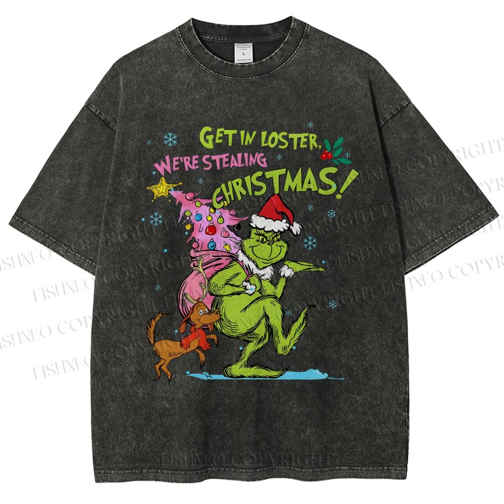 Unisex Christmas Grinch Printed Washed Tee