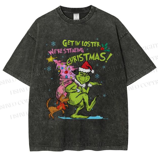 Unisex Christmas Grinch Printed Washed Tee