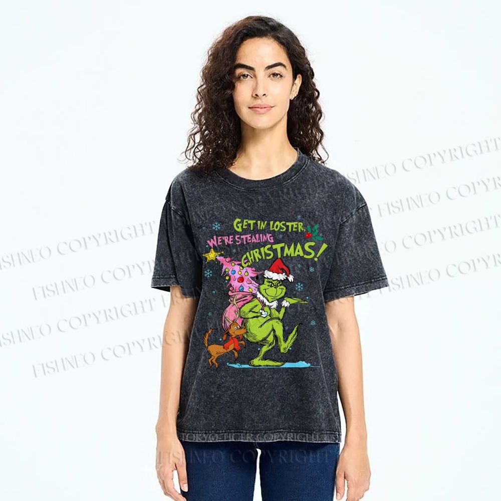 Unisex Christmas Grinch Printed Washed Tee
