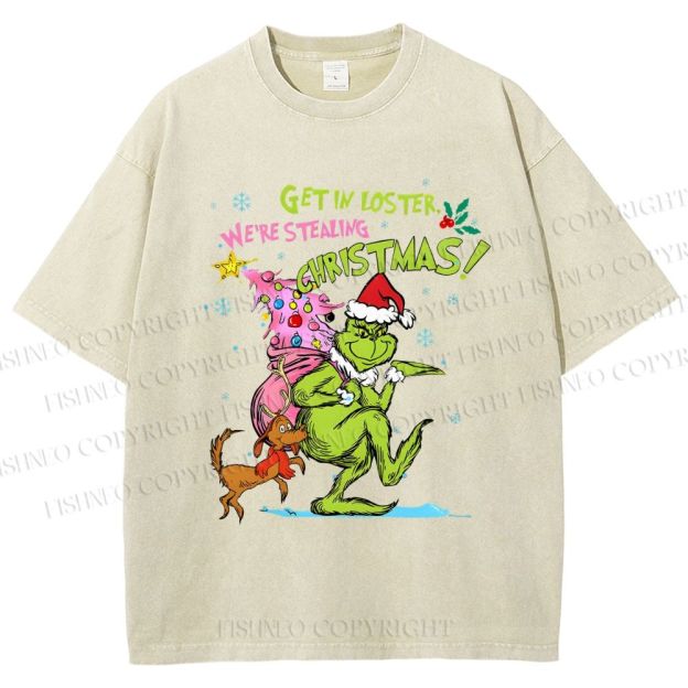 Unisex Christmas Grinch Printed Washed Tee