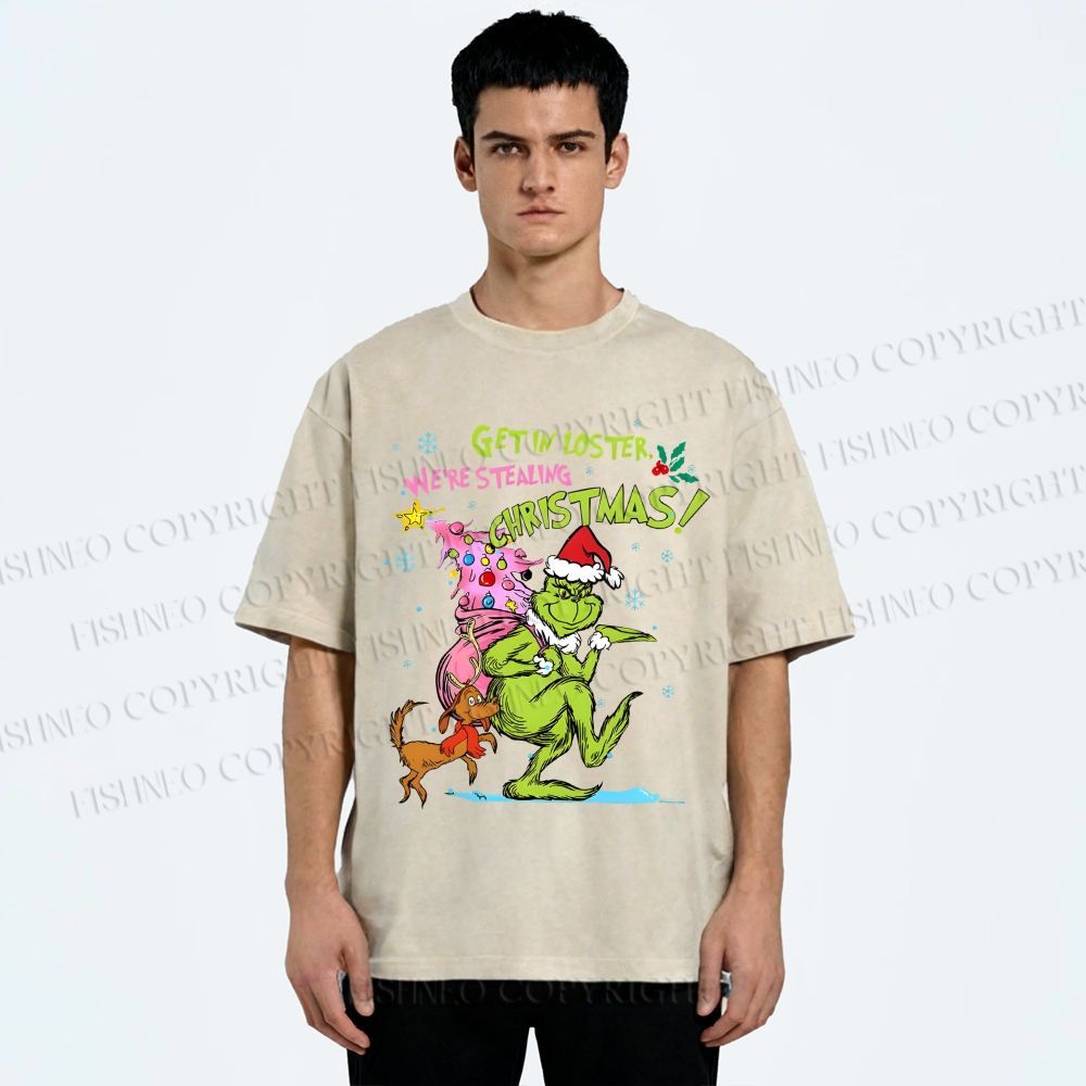 Unisex Christmas Grinch Printed Washed Tee