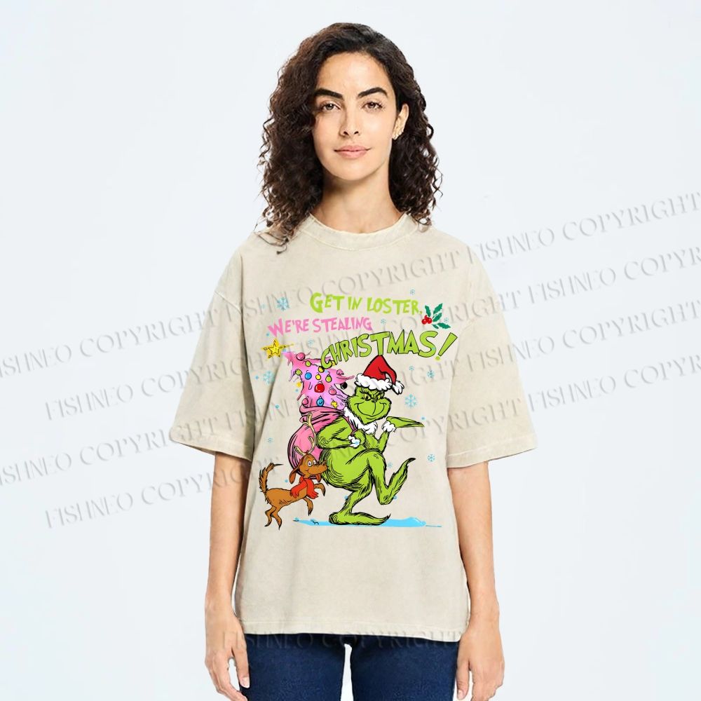 Unisex Christmas Grinch Printed Washed Tee