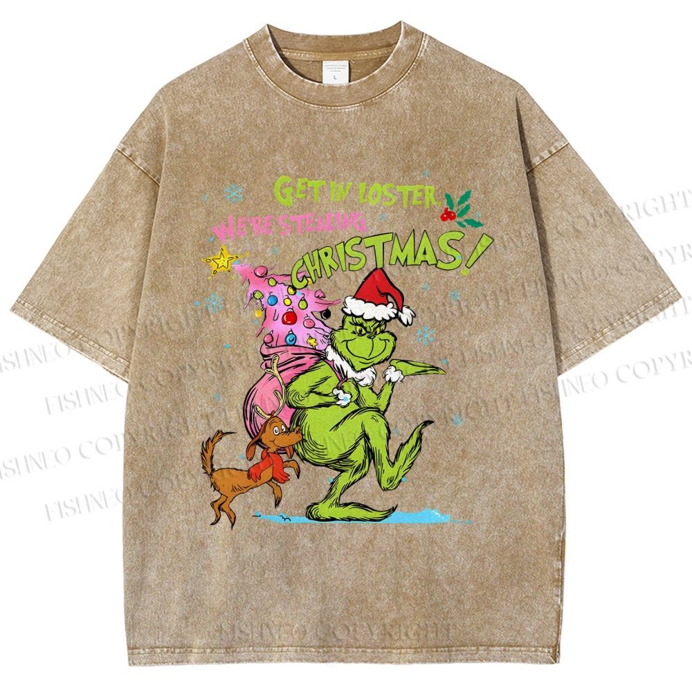 Unisex Christmas Grinch Printed Washed Tee
