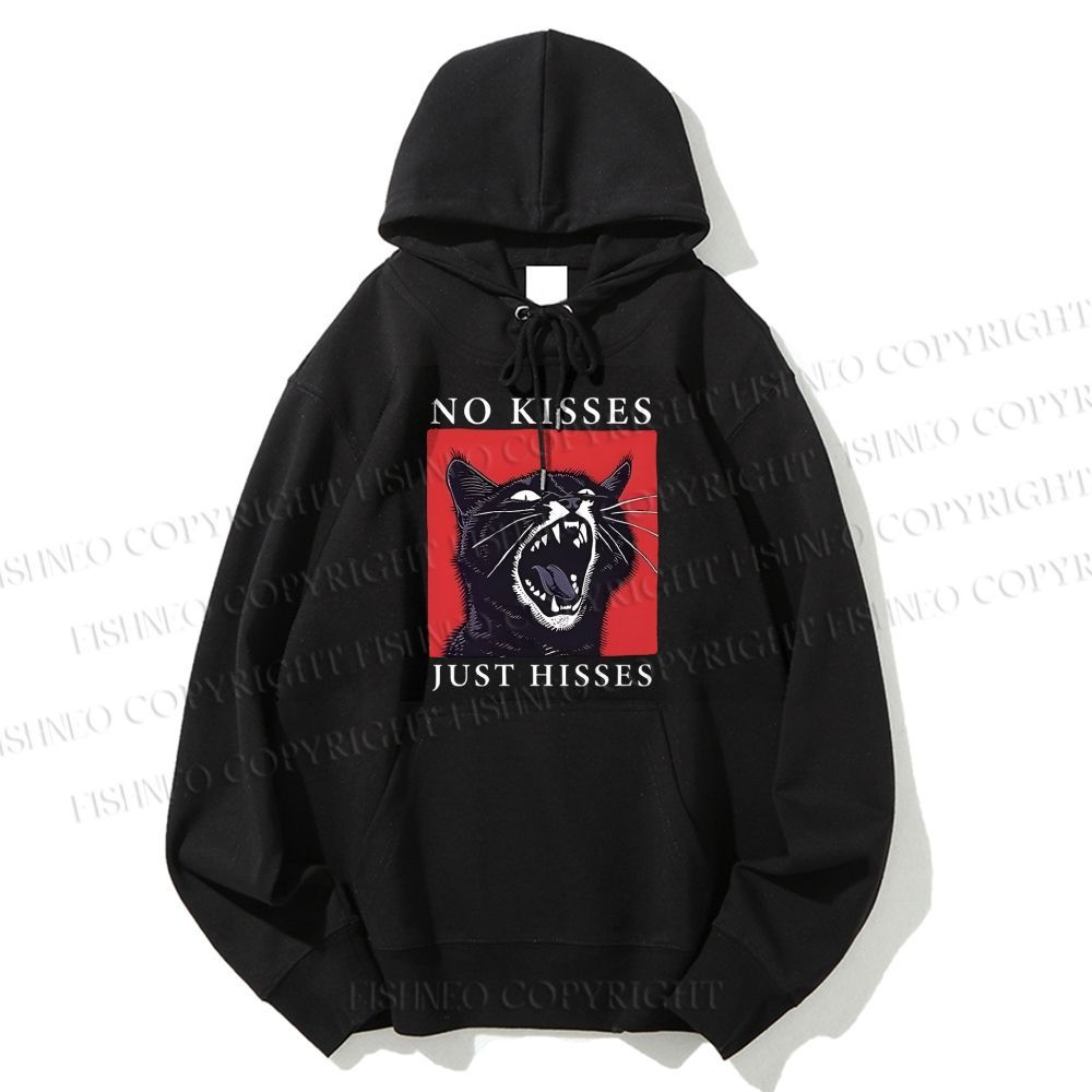 Unisex Casual Cotton Screaming Cat No Kisses just Hisses Printed Hoodie