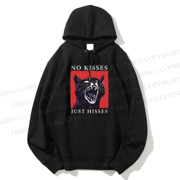 Unisex Casual Cotton Screaming Cat No Kisses just Hisses Printed Hoodie