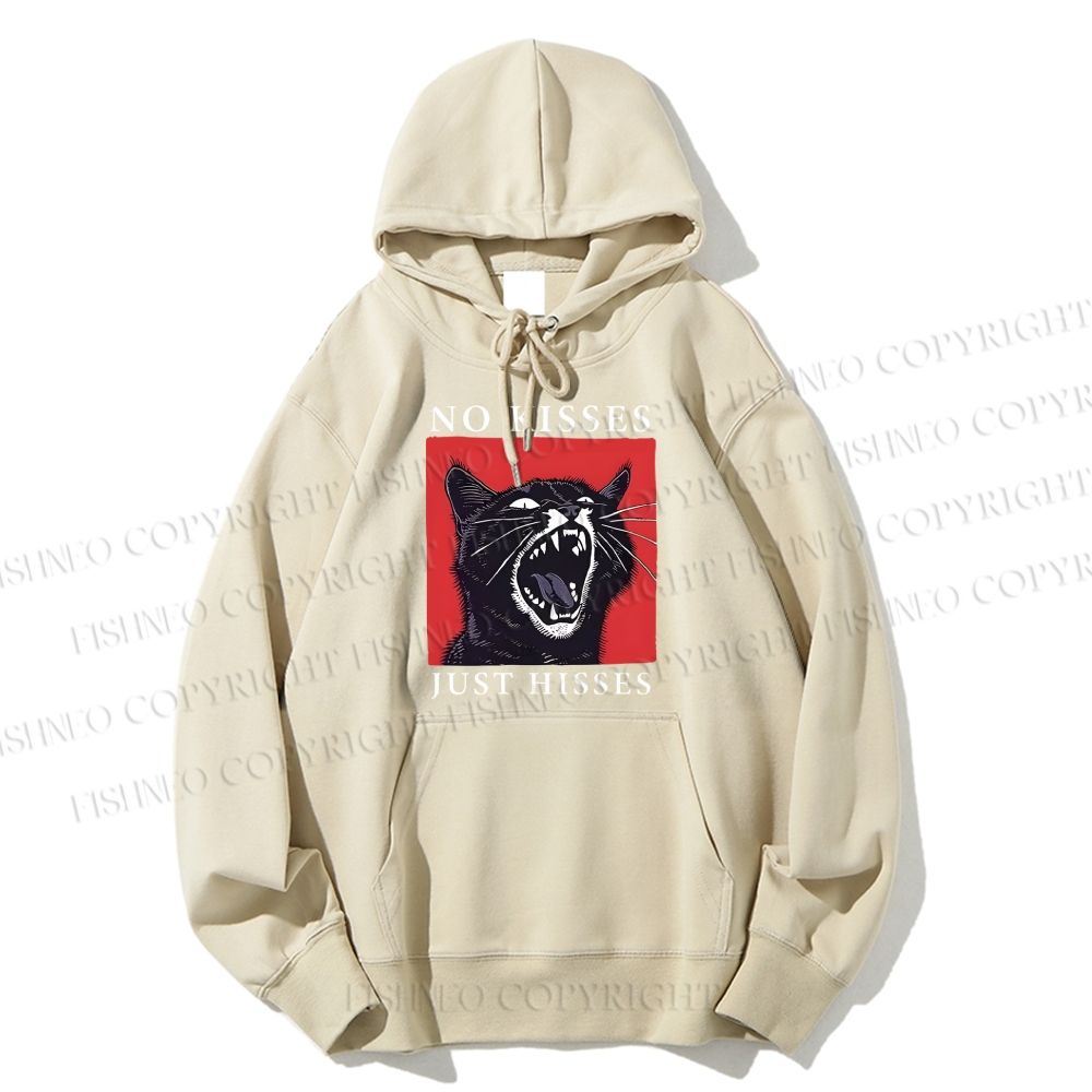 Unisex Casual Cotton Screaming Cat No Kisses just Hisses Printed Hoodie