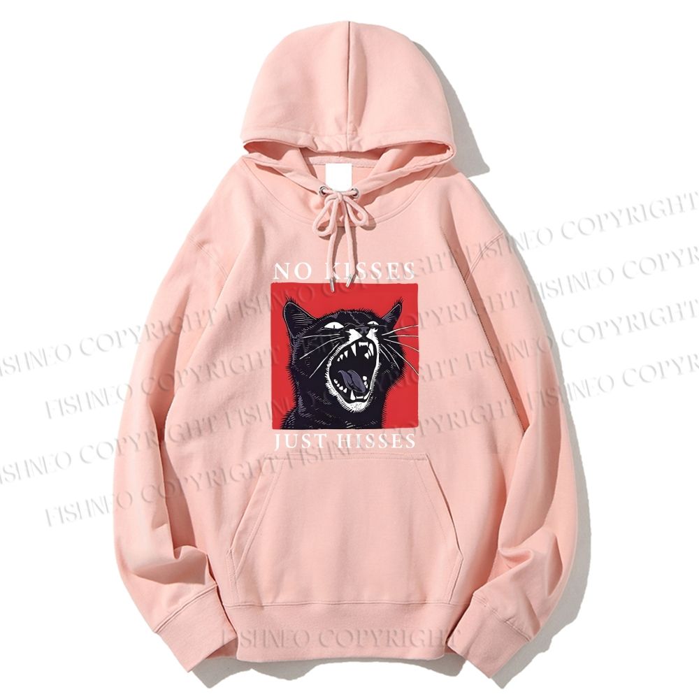 Unisex Casual Cotton Screaming Cat No Kisses just Hisses Printed Hoodie