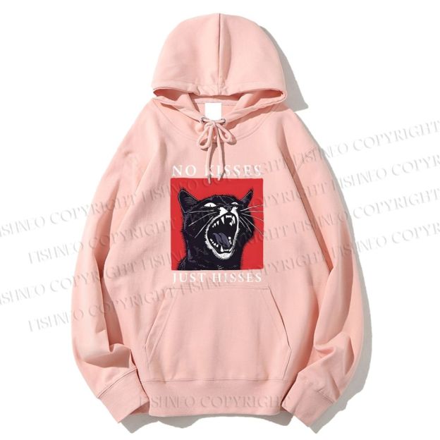 Unisex Casual Cotton Screaming Cat No Kisses just Hisses Printed Hoodie