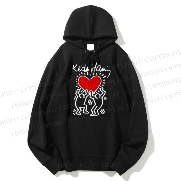 Unisex Casual Cotton Keith Haring Vintage Printed Hoodie
