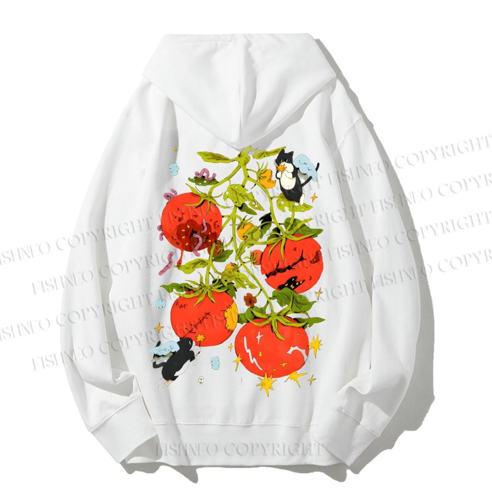 Unisex Casual Cotton Angle Cats Healing Tomatoes Printed Hoodie
