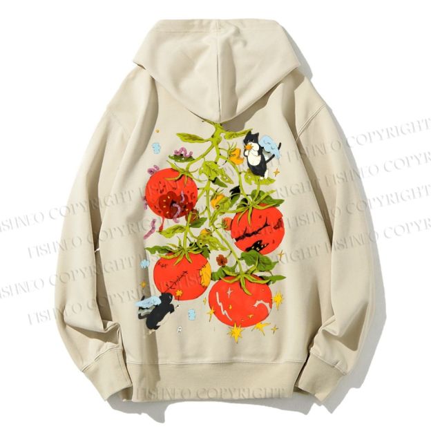Unisex Casual Cotton Angle Cats Healing Tomatoes Printed Hoodie