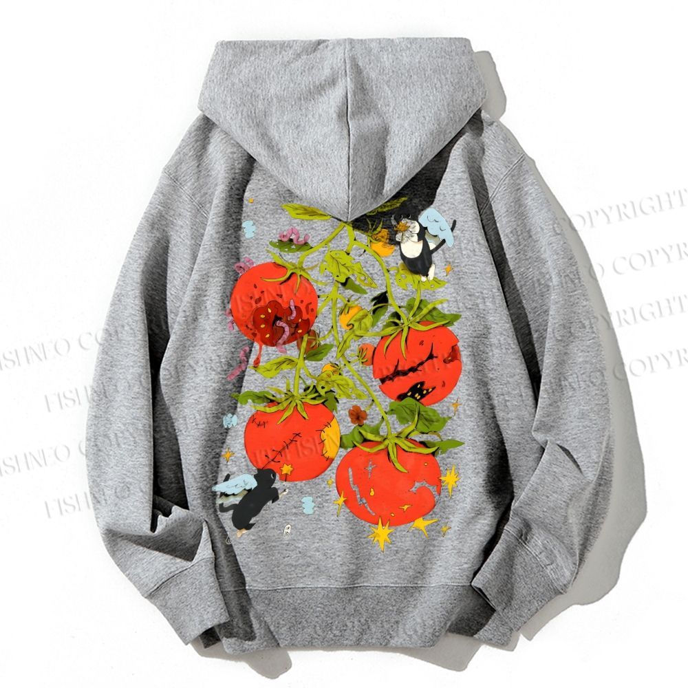 Unisex Casual Cotton Angle Cats Healing Tomatoes Printed Hoodie