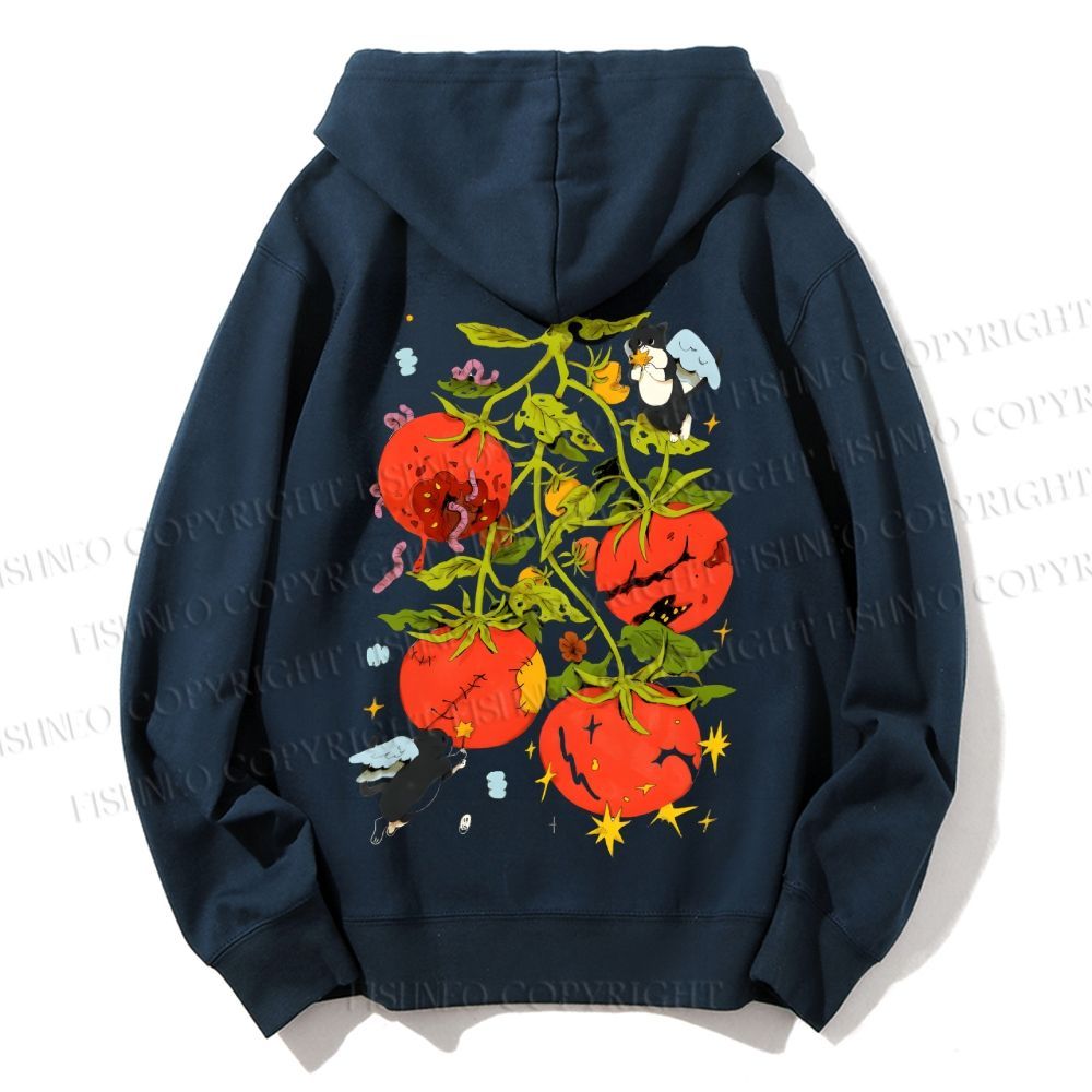 Unisex Casual Cotton Angle Cats Healing Tomatoes Printed Hoodie