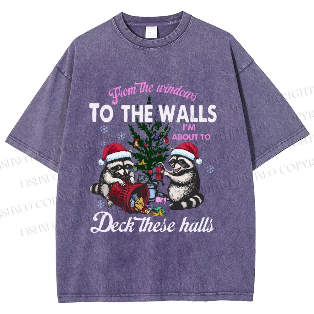 Unisex Raccoons Christmas Printed Washed Tee