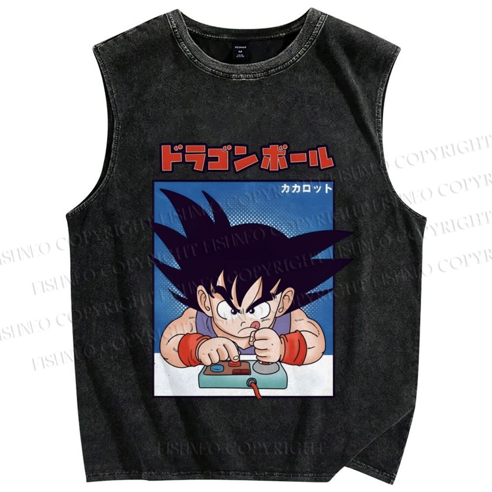 Unisex Son Goku Printed Washed Tank Top