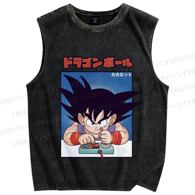 Unisex Son Goku Printed Washed Tank Top