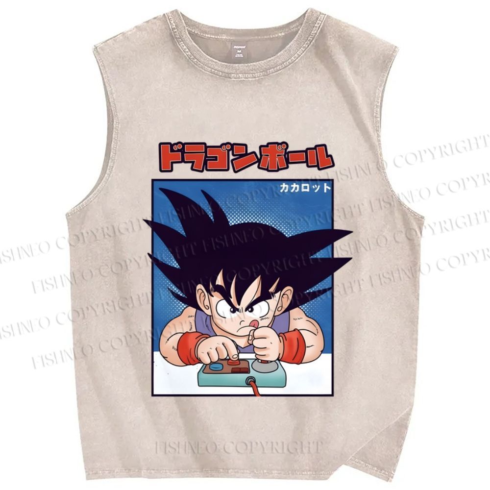 Unisex Son Goku Printed Washed Tank Top