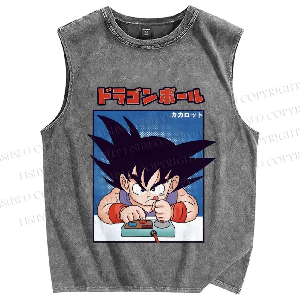 Unisex Son Goku Printed Washed Tank Top
