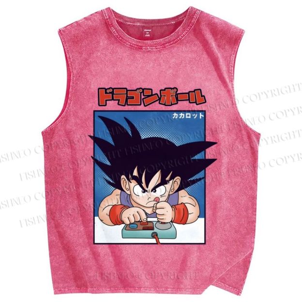 Unisex Son Goku Printed Washed Tank Top