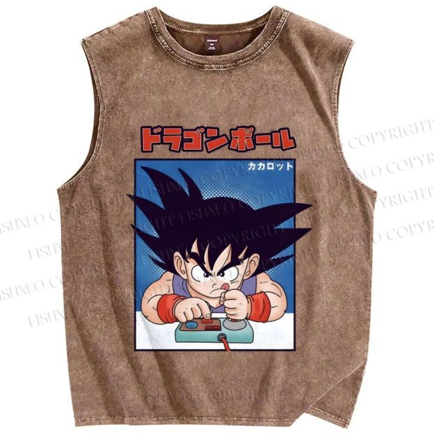 Unisex Son Goku Printed Washed Tank Top